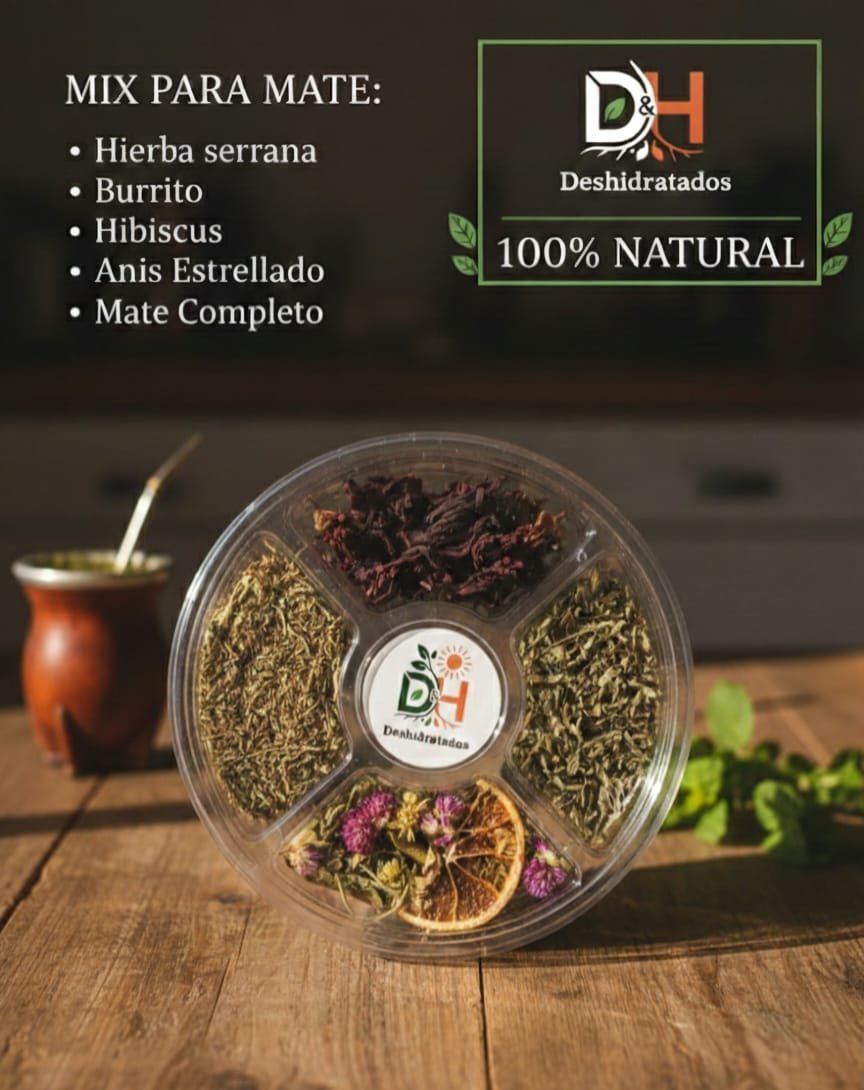 RULETAS MATERAS: CONTIENE: HIERBA SERRANA, BURRITO, HIBISCUS, ANIS ESTRELLADO, MATE COMPLETO