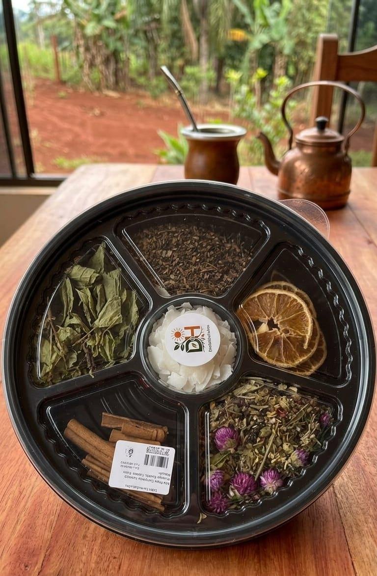 RULETA MATERA: CONTIENE: COCO EN ESCAMA, NARANJA, CANELA EN RAMA, MATE COMPLETO, PITANGA, ENELDO.